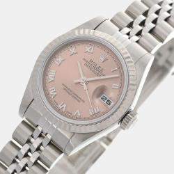 Pre Owned Rolex Pink 18K White Gold And Stainless Steel Datejust 69174 Women's Wristwatch 26 mm