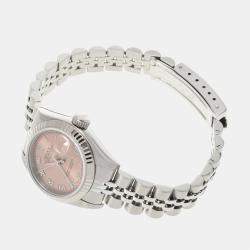 Pre Owned Rolex Pink 18K White Gold And Stainless Steel Datejust 69174 Women's Wristwatch 26 mm