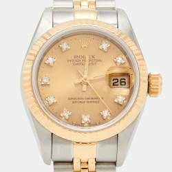 Pre Owned Rolex Champagne Diamonds 18K Yellow Gold And Stainless Steel Datejust 69173 Women's Wristwatch 26 mm