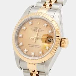 Pre Owned Rolex Champagne Diamonds 18K Yellow Gold And Stainless Steel Datejust 69173 Women's Wristwatch 26 mm