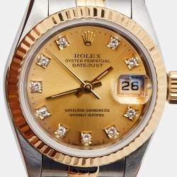 Pre Owned Rolex Champagne Diamonds 18K Yellow Gold And Stainless Steel Datejust 69173 Women's Wristwatch 26 mm