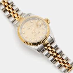 Pre Owned Rolex Champagne Diamonds 18K Yellow Gold And Stainless Steel Datejust 69173 Women's Wristwatch 26 mm