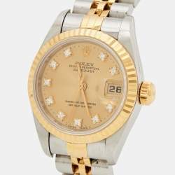 Pre Owned Rolex Champagne Diamonds 18K Yellow Gold And Stainless Steel Datejust 69173 Women's Wristwatch 26 mm