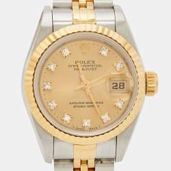 Pre Owned Rolex Champagne Diamonds 18K Yellow Gold And Stainless Steel Datejust 69173 Women's Wristwatch 26 mm