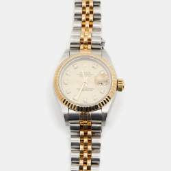 Pre Owned Rolex Champagne Diamonds 18K Yellow Gold And Stainless Steel Datejust 69173 Women's Wristwatch 26 mm