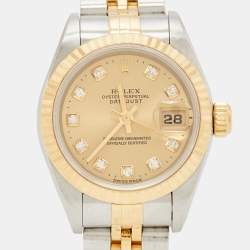 Pre Owned Rolex Champagne Diamonds 18K Yellow Gold And Stainless Steel Datejust 69173 Women's Wristwatch 26 mm