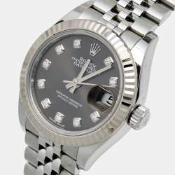 Pre Owned Rolex Dark Grey 18K White Gold Oystersteel Diamond Datejust M279174-0015 Women's Wristwatch 28 mm