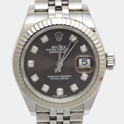 Pre Owned Rolex Dark Grey 18K White Gold Oystersteel Diamond Datejust M279174-0015 Women's Wristwatch 28 mm