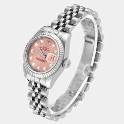 Pre Owned Rolex Pink Diamonds 18K White Gold And Stainless Steel Datejust 179174 Women's Wristwatch 26 mm