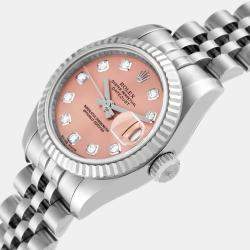 Pre Owned Rolex Pink Diamonds 18K White Gold And Stainless Steel Datejust 179174 Women's Wristwatch 26 mm