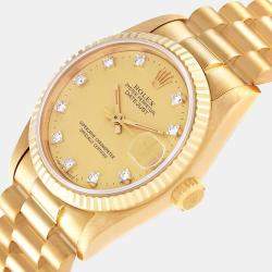 مملوكة مسبقًا Rolex Champagne Diamonds 18K Yellow Gold President Datejust 68278 Automatic Women's Wristwatch 31 mm