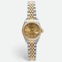 مملوكة مسبقًا Rolex Champagne Diamonds 18K Yellow Gold And Stainless Steel Datejust 69173 Women's Wristwatch 26 mm