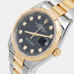 Pre Owned Rolex Black 18K Yellow Gold Oystersteel Datejust M126233-00022 Unisex Wristwatch 36 mm