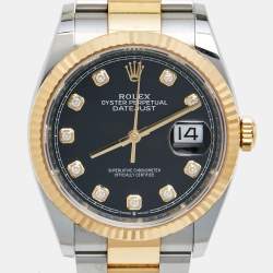Pre Owned Rolex Black 18K Yellow Gold Oystersteel Datejust M126233-00022 Unisex Wristwatch 36 mm