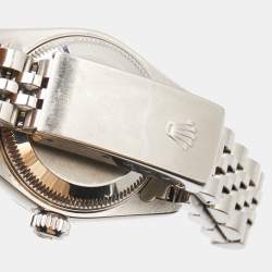 Pre Owned Rolex Mother Of Pearl Diamonds 18K White Gold Stainless Steel Datejust 69174 Women's Wristwatch 26 mm