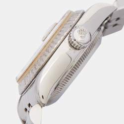 Pre Owned Rolex Mother Of Pearl Diamonds 18K White Gold Stainless Steel Datejust 69174 Women's Wristwatch 26 mm