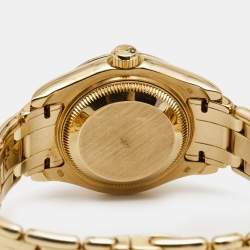 Pre Owned Rolex Mother of Pearl 18k Yellow Gold Diamond Datejust Pearlmaster 69318 Women's Wristwatch 29 mm