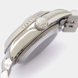 Pre Owned Rolex Black Diamonds 18K White Gold And Stainless Steel Datejust 69174 Automatic Women's Wristwatch 26 mm