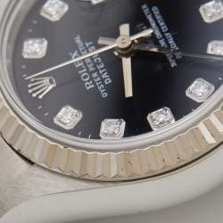 Pre Owned Rolex Black Diamonds 18K White Gold And Stainless Steel Datejust 69174 Automatic Women's Wristwatch 26 mm