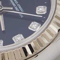 Pre Owned Rolex Black Diamonds 18K White Gold And Stainless Steel Datejust 69174 Automatic Women's Wristwatch 26 mm