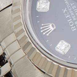 Pre Owned Rolex Black Diamonds 18K White Gold And Stainless Steel Datejust 69174 Automatic Women's Wristwatch 26 mm