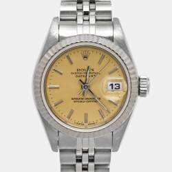 Pre Owned Rolex Champagne Stainless Steel Datejust 69174 Women's Wristwatch 26 mm