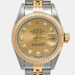 Pre Owned Rolex Champagne Diamonds 18K Yellow Gold And Stainless Steel Datejust 69173 Women's Wristwatch 26 mm