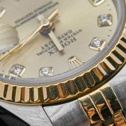 Pre Owned Rolex Champagne Diamonds 18K Yellow Gold Stainless Steel Datejust 69173 Women's Wristwatch 26 mm