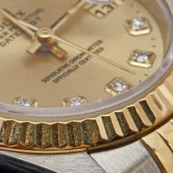 Pre Owned Rolex Champagne Diamonds 18K Yellow Gold Stainless Steel Datejust 69173 Women's Wristwatch 26 mm