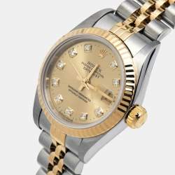 Pre Owned Rolex Champagne Diamonds 18K Yellow Gold Stainless Steel Datejust 69173 Women's Wristwatch 26 mm