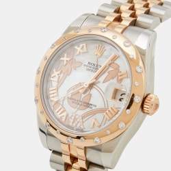 Pre Owned Rolex Mother Of Pearl 18K Everose Gold Stainless Steel Diamond Datejust 178341 Women's Wristwatch 31 mm