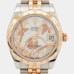Pre Owned Rolex Mother Of Pearl 18K Everose Gold Stainless Steel Diamond Datejust 178341 Women's Wristwatch 31 mm