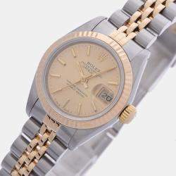 Pre Owned Rolex Champagne 18K Yellow Gold And Stainless Steel Datejust 69173 Women's Wristwatch 26 mm