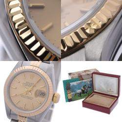 Pre Owned Rolex Champagne 18K Yellow Gold And Stainless Steel Datejust 69173 Women's Wristwatch 26 mm