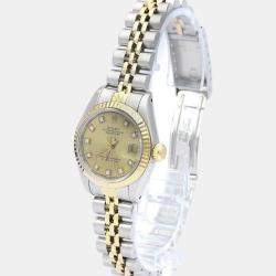 Pre Owned Rolex Champagne Diamonds 18K Yellow Gold And Stainless Steel Datejust 69173 Women's Wristwatch 26 mm