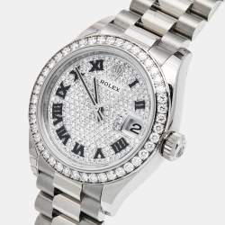 Rolex Diamond Pave 18K White Gold Datejust President M279139RBR-0014 Women's Wristwatch 28 