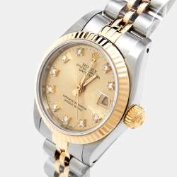 Rolex Champagne Diamonds 18K Yellow Gold And Stainless Steel Datejust 69173 Women's Wristwatch 26 mm