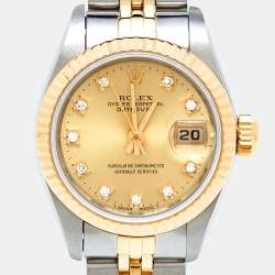 Rolex Champagne Diamonds 18K Yellow Gold And Stainless Steel Datejust 69173 Women's Wristwatch 26 mm