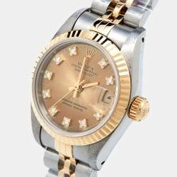 Pre Owned Rolex Champagne Diamonds 18K Yellow Gold And Stainless Steel Datejust 69173 Women's Wristwatch 26 mm