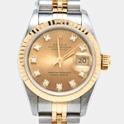 Pre Owned Rolex Champagne Diamonds 18K Yellow Gold And Stainless Steel Datejust 69173 Women's Wristwatch 26 mm