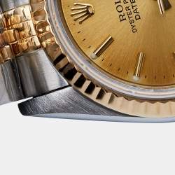 Pre Owned Rolex Champagne Diamonds 18K Yellow Gold And Stainless Steel Datejust 69173 Women's Wristwatch 26 mm