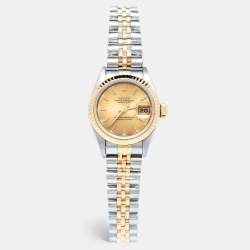 Pre Owned Rolex Champagne Diamonds 18K Yellow Gold And Stainless Steel Datejust 69173 Women's Wristwatch 26 mm