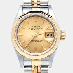 Pre Owned Rolex Champagne Diamonds 18K Yellow Gold And Stainless Steel Datejust 69173 Women's Wristwatch 26 mm