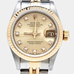 مملوكة مسبقًا Rolex Champagne Diamonds 18K Yellow Gold And Stainless Steel Datejust 69173 Women's Wristwatch 26 mm
