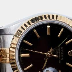 Pre Owned Rolex Black 18K Yellow Gold Stainless Steel Datejust 69173 Women's Wristwatch 26 mm