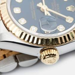 Pre Owned Rolex Blue Diamonds 18K Yellow Gold Stainless Steel Datejust 69173 Women's Wristwatch 26 mm