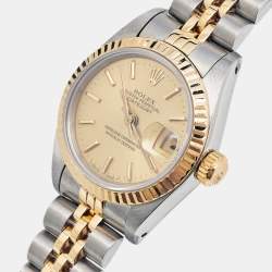 Pre Owned Rolex Champagne 18K Yellow Gold And Stainless Steel Datejust 69173 Women's Wristwatch 26 mm