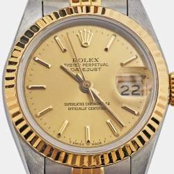 Pre Owned Rolex Champagne 18K Yellow Gold And Stainless Steel Datejust 69173 Women's Wristwatch 26 mm