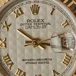 Pre Owned Rolex Ivory 18K Yellow Gold Stainless Steel Datejust 69173 Women's Wristwatch 26 mm