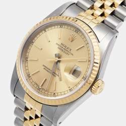 Rolex Champagne 18k Yellow Gold And Stainless Steel Datejust 16233 Men's Wristwatch 36 mm